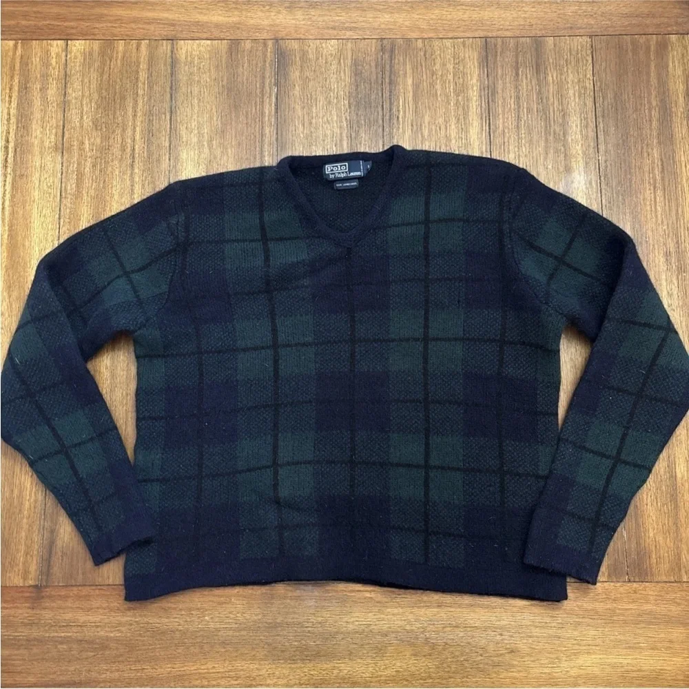 Vintage Polo Ralph Lauren Mens Sweater Large* Lambswool Plaid Preppy Golf 90s